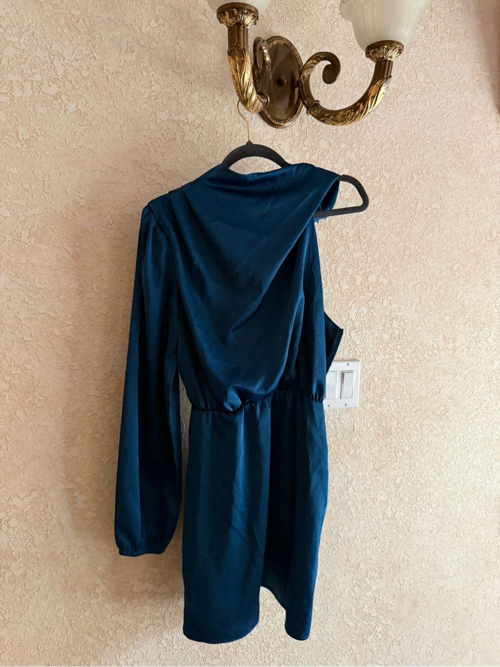 Teal One-Shoulder Long Sleeve Mini Dress